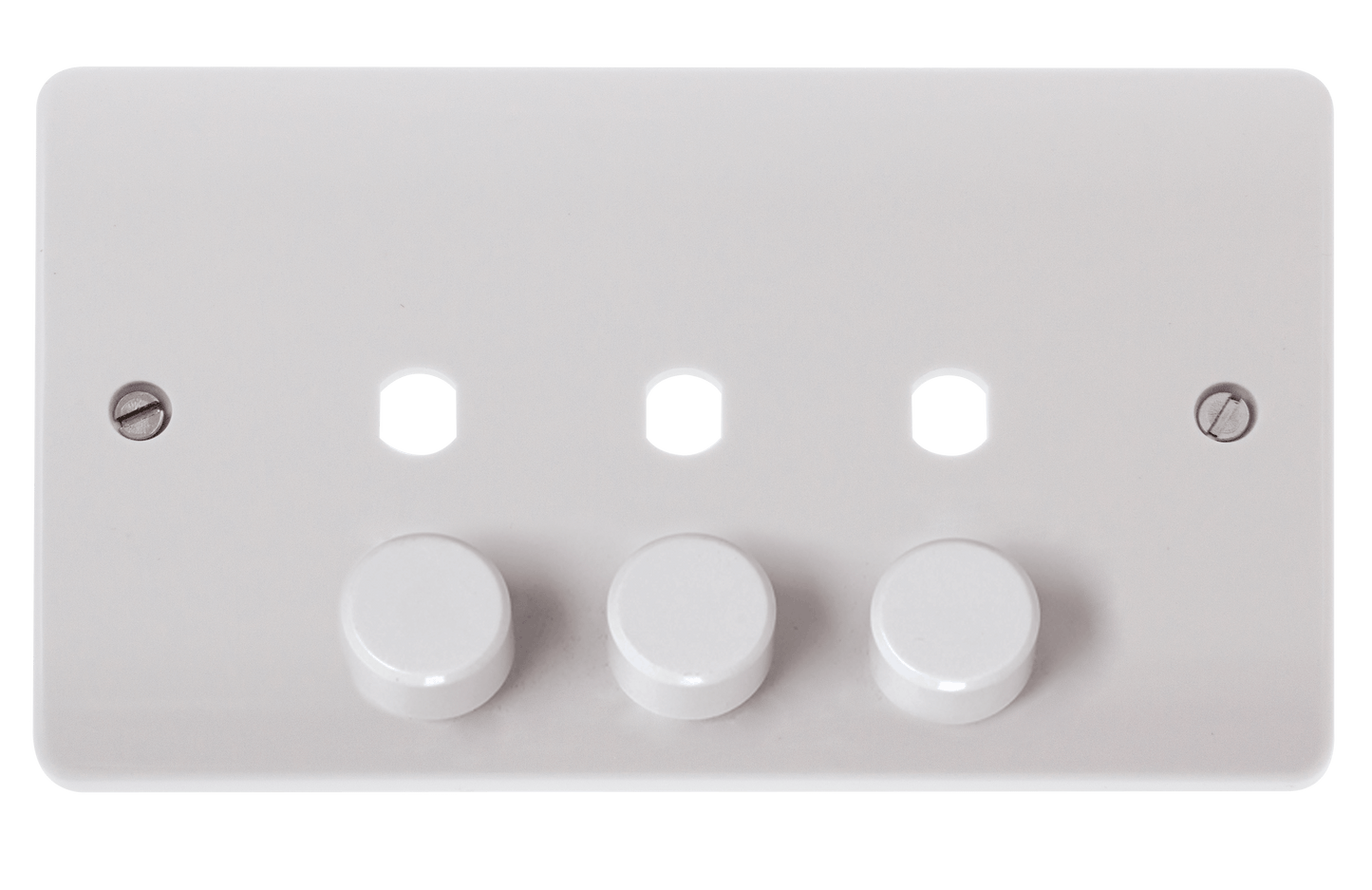 CMA147PL - 2 Gang Unfurnished Dimmer Plate & Knobs (1200W Max) - 3 Apertures