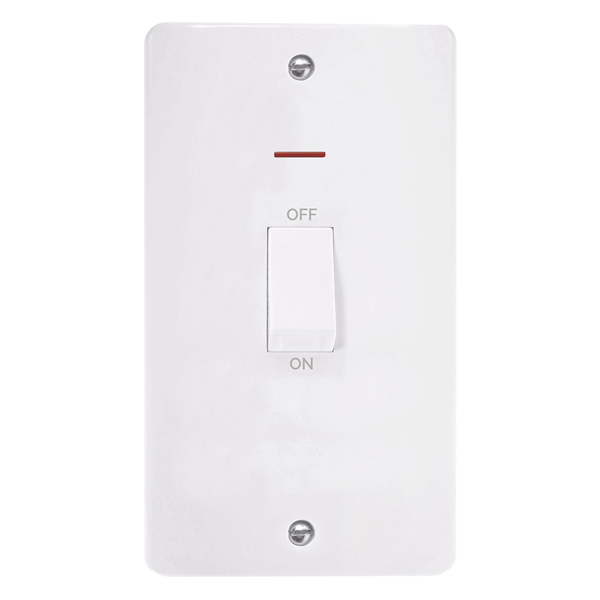CMA2503 - 50A 2 Gang (Vertical) DP Plate Switch With White Rocker & LED