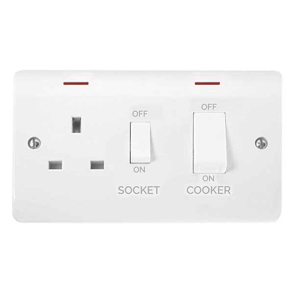 CMA2505 - 50A 2 Gang DP Switch With 13A DP Switched Socket Outlet, White Rockers & LEDs