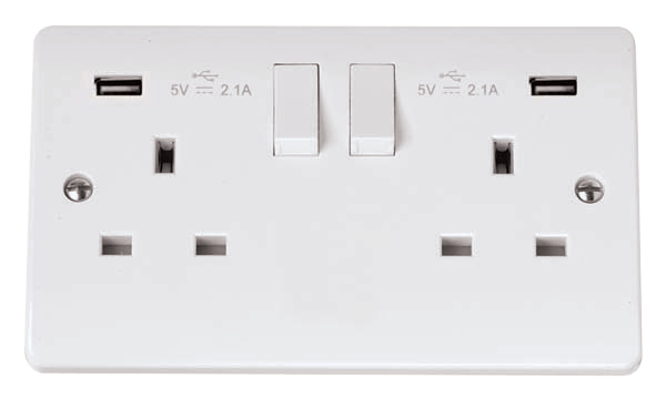 CMA780 - 13A 2 Gang Switched Socket Outlet With Twin USB (Total 4.2A) Outlets