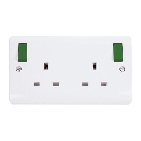 CMA836PWGR - 13A 2 Gang DP Switched Socket Outlet With Outboard Green Rockers