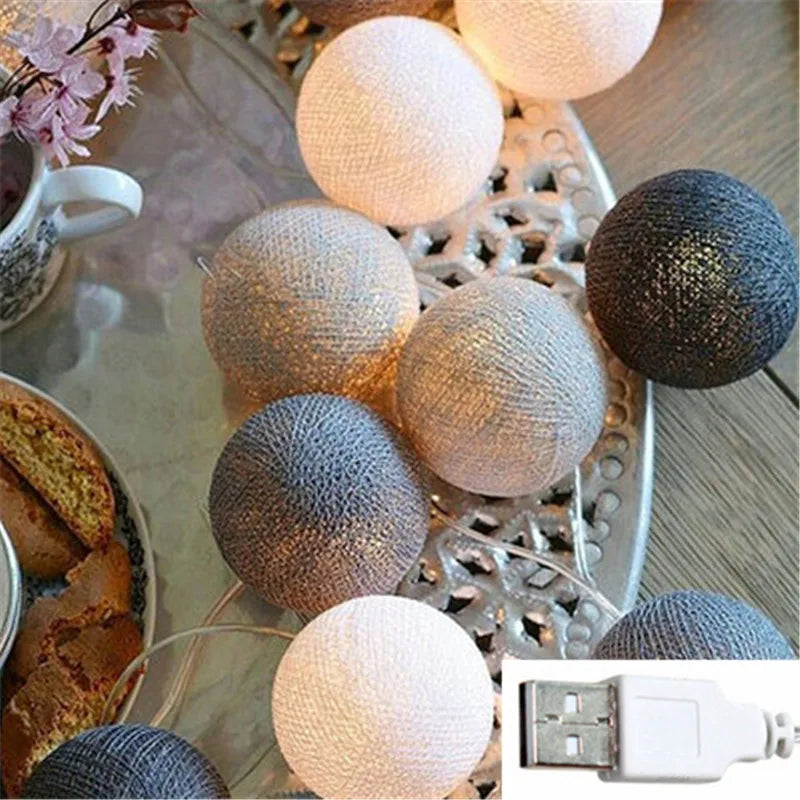 Christmas Cotton Ball Decorative String Light Handmade DIY Thread