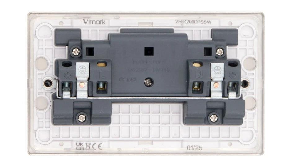 VPD1209DPSSW - Pro Décor 2 Gang 13A Switched Socket DP Stainless Steel White Insert