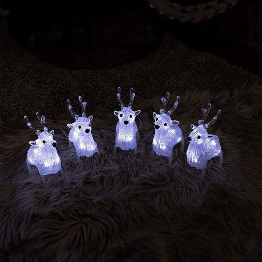 Christmas Reindeer LED Decoration 5pc Light Up Home Stag Decor Acrylic Xmas