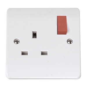 CMA035PWRD - 13A 1 Gang DP Switched Socket Outlet With Red Rocker