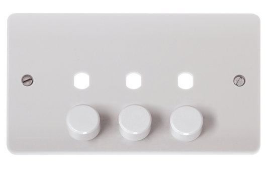 CMA147PL - 2 Gang Unfurnished Dimmer Plate & Knobs (1200W Max) - 3 Apertures