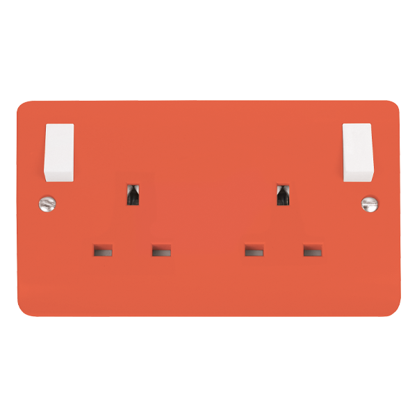 CMA1836RDPW - 13A 2 Gang DP Switched Socket Outlet Red With Outboard Polar White Rockers