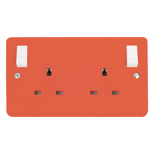 CMA1836RDPW - 13A 2 Gang DP Switched Socket Outlet Red With Outboard Polar White Rockers