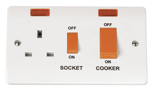 CMA205 - 45A 2 Gang DP Switch With 13A DP Switched Socket Outlet & Neons