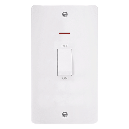 CMA2503 - 50A 2 Gang (Vertical) DP Plate Switch With White Rocker & LED