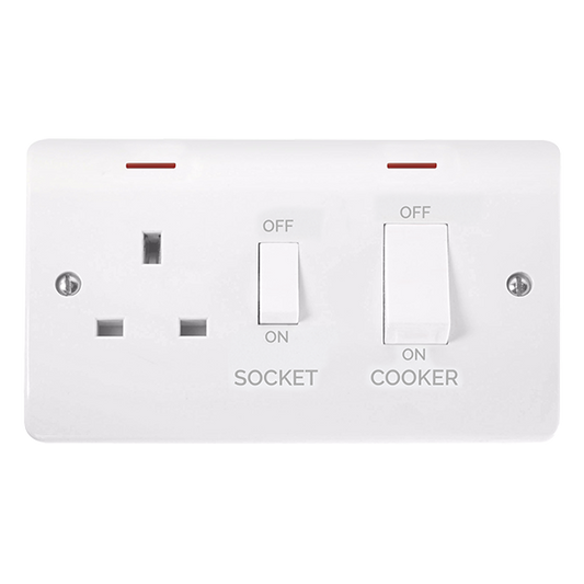 CMA2505 - 50A 2 Gang DP Switch With 13A DP Switched Socket Outlet, White Rockers & LEDs