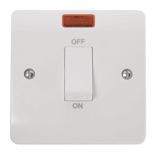CMA501 - 45A 1 Gang DP Plate Switch With White Rocker & Neon