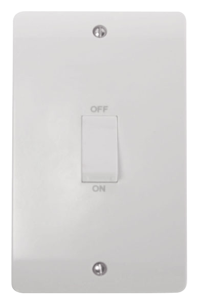 CMA502 - 45A 2 Gang (Vertical) DP Plate Switch With White Rocker