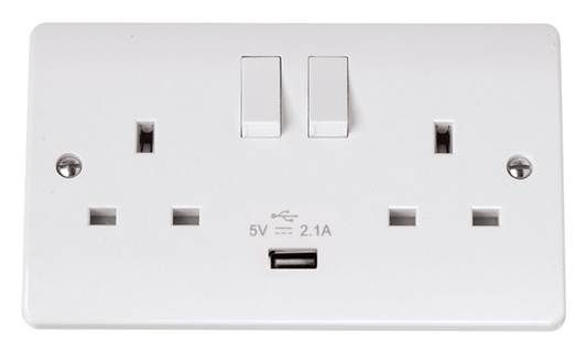 CMA770 - 13A 2 Gang Switched Socket Outlet With Single 2.1A USB Outlet