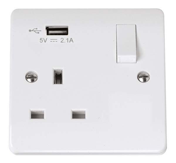 CMA771U - 13A 1 Gang Switched Socket Outlet With Single 2.1A USB Outlet