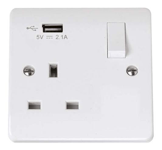 CMA771U - 13A 1 Gang Switched Socket Outlet With Single 2.1A USB Outlet