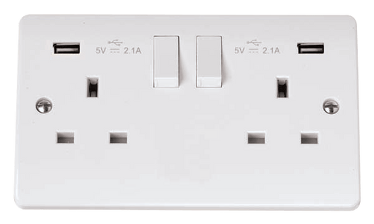 CMA780 - 13A 2 Gang Switched Socket Outlet With Twin USB (Total 4.2A) Outlets