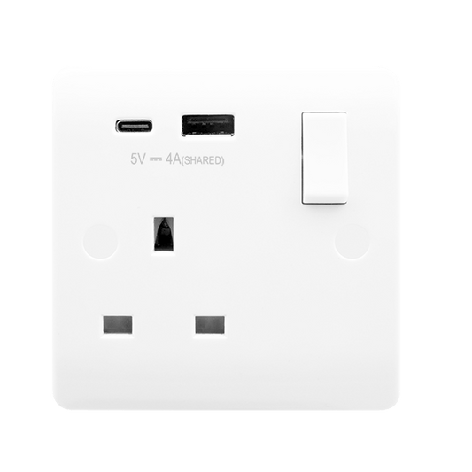 CMA785 - 13A 1 Gang Switched Socket Outlet With Type A & C USB (4A) Outlets