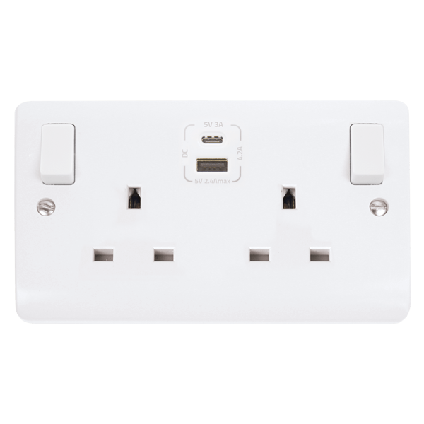 CMA786 - 13A 2 Gang Switched Socket Outlet With Type A & C USB (4.2A) Outlets
