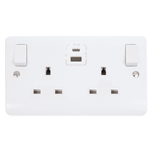 CMA786 - 13A 2 Gang Switched Socket Outlet With Type A & C USB (4.2A) Outlets