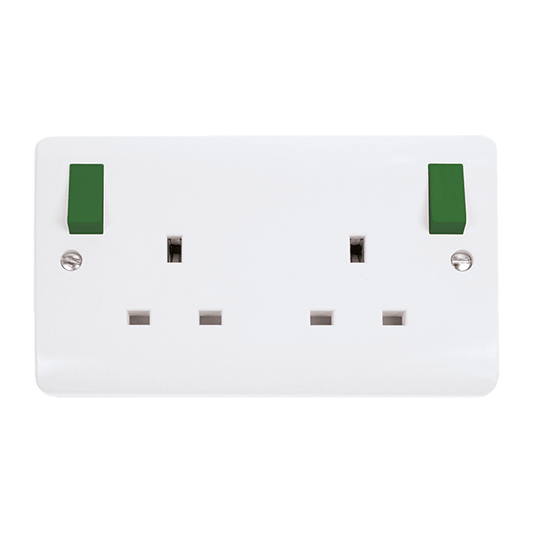 CMA836PWGR - 13A 2 Gang DP Switched Socket Outlet With Outboard Green Rockers