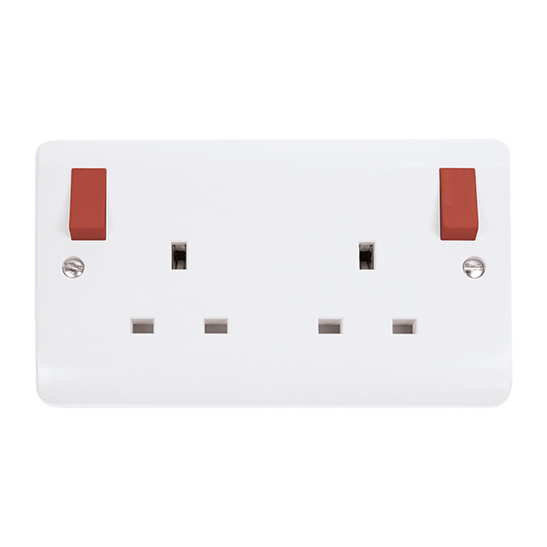 CMA836PWRD - 13A 2 Gang DP Switched Socket Outlet With Outboard Red Rockers