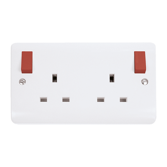 CMA836PWRD - 13A 2 Gang DP Switched Socket Outlet With Outboard Red Rockers