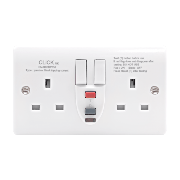 CMARCDP036 - 13A 2 Gang Type A Passive RCD Switched Socket Outlet