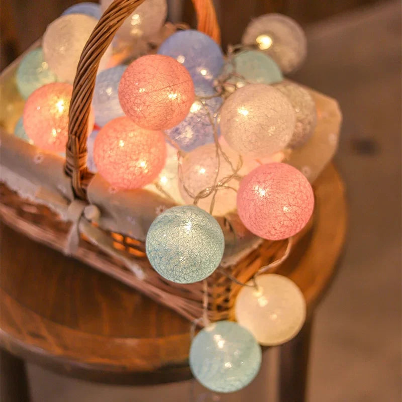 Christmas Cotton Ball Decorative String Light Handmade DIY Thread