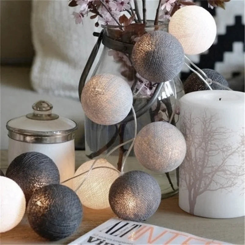 Christmas Cotton Ball Decorative String Light Handmade DIY Thread