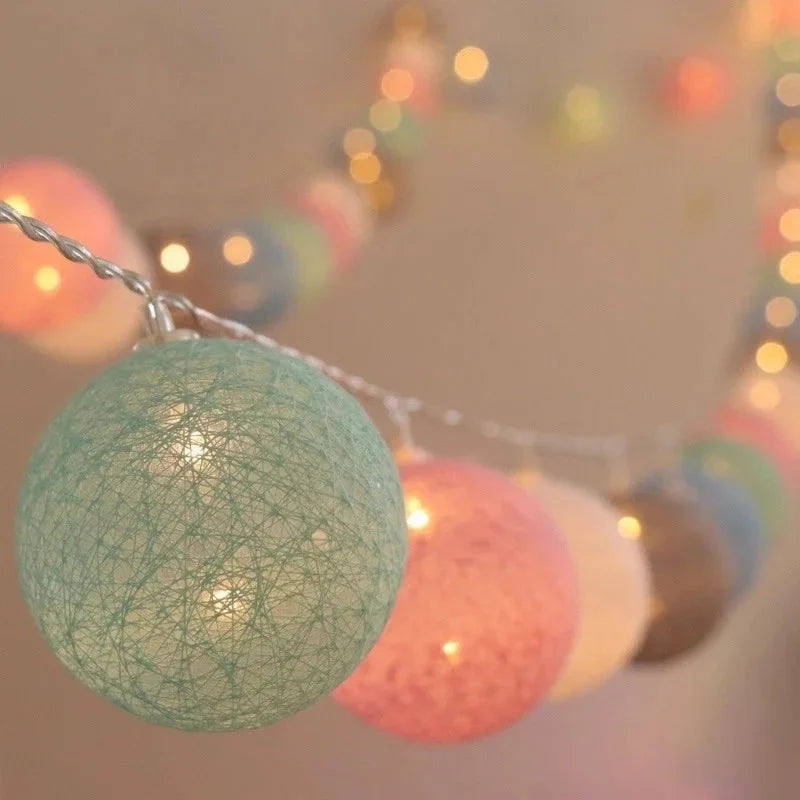 Christmas Cotton Ball Decorative String Light Handmade DIY Thread