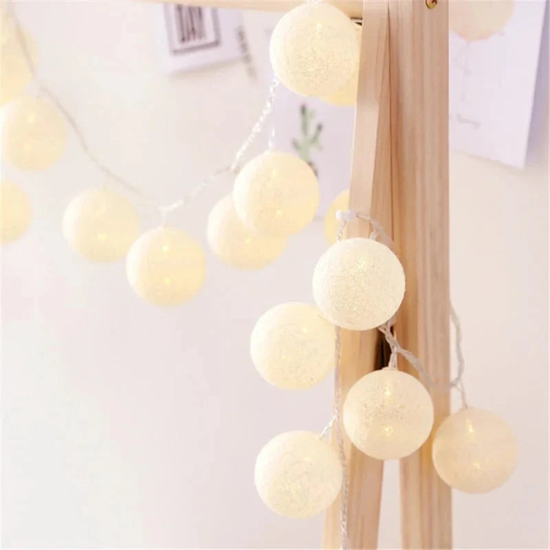 Christmas Cotton Ball Decorative String Light Handmade DIY Thread