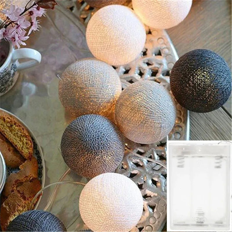 Christmas Cotton Ball Decorative String Light Handmade DIY Thread