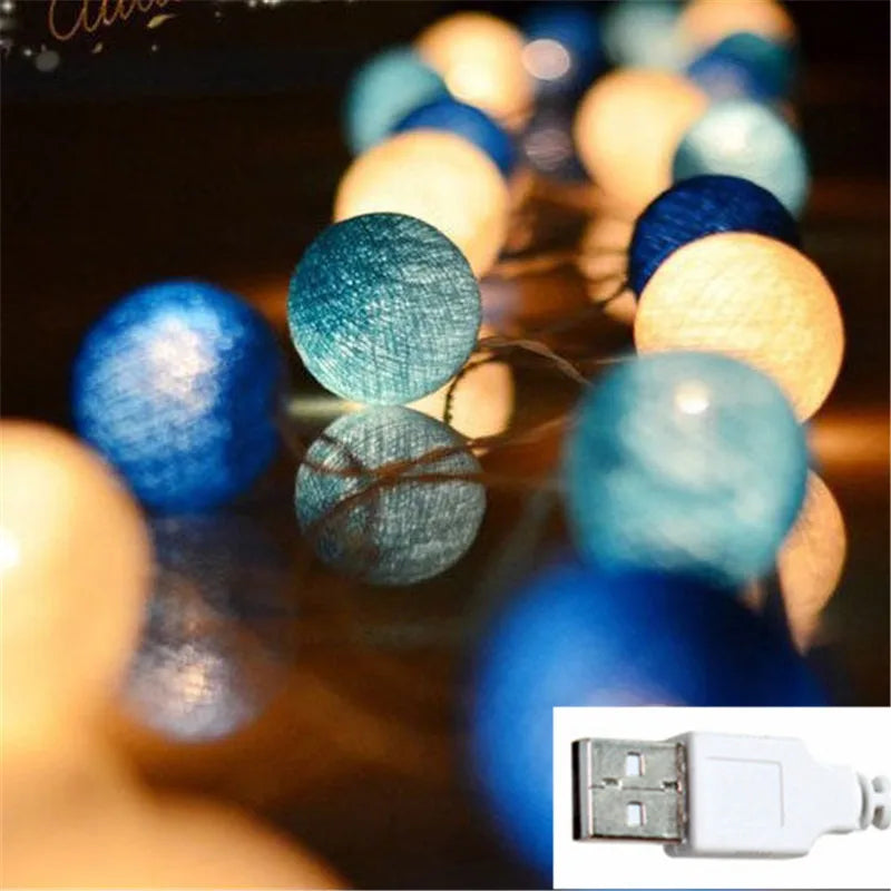 Christmas Cotton Ball Decorative String Light Handmade DIY Thread