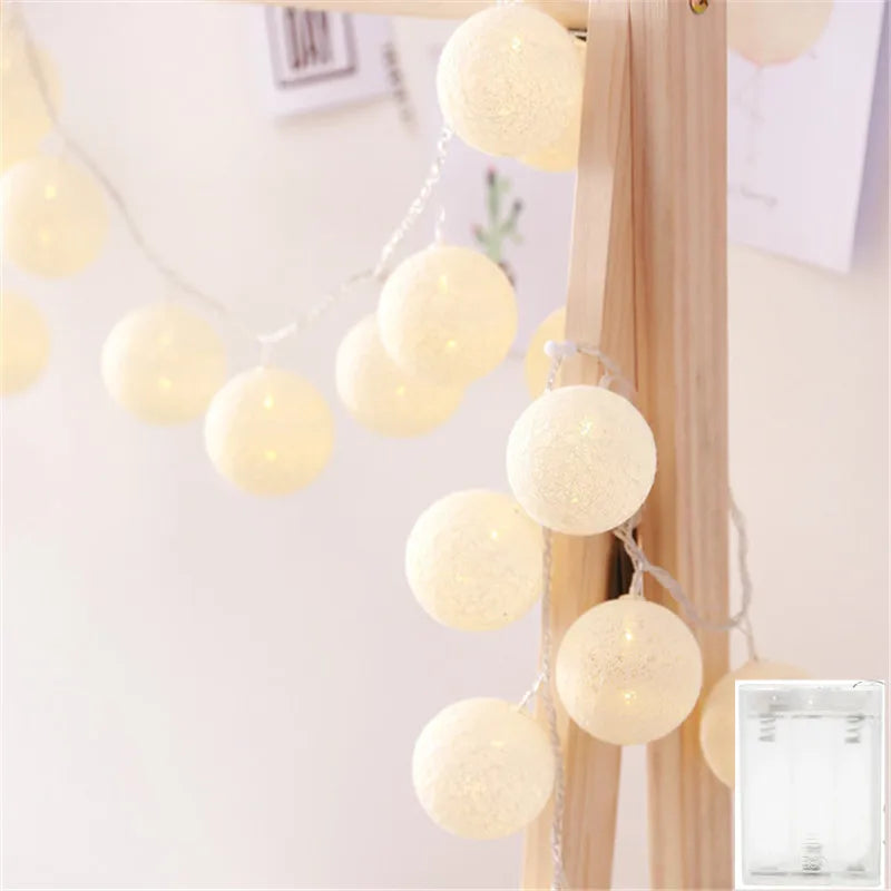 Christmas Cotton Ball Decorative String Light Handmade DIY Thread