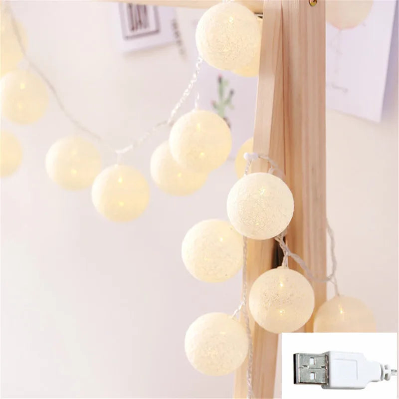 Christmas Cotton Ball Decorative String Light Handmade DIY Thread