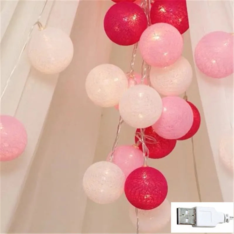 Christmas Cotton Ball Decorative String Light Handmade DIY Thread