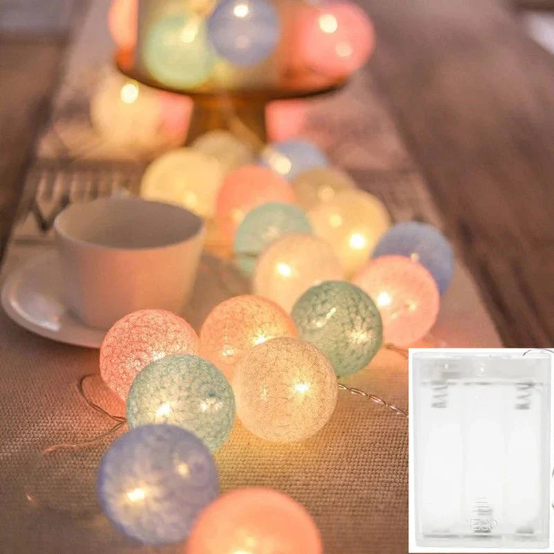 Christmas Cotton Ball Decorative String Light Handmade DIY Thread