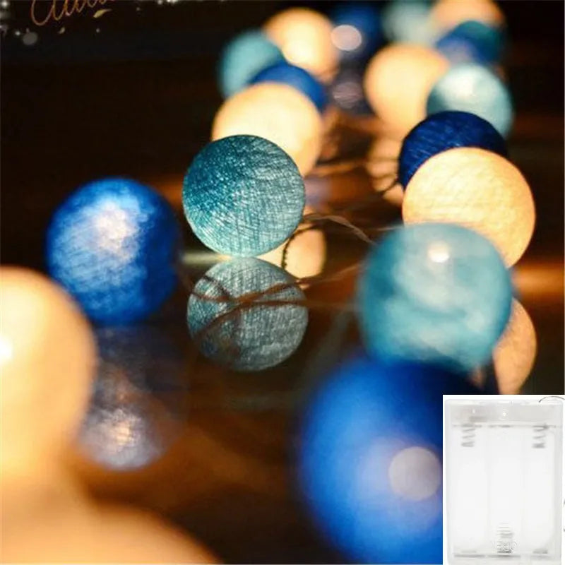 Christmas Cotton Ball Decorative String Light Handmade DIY Thread