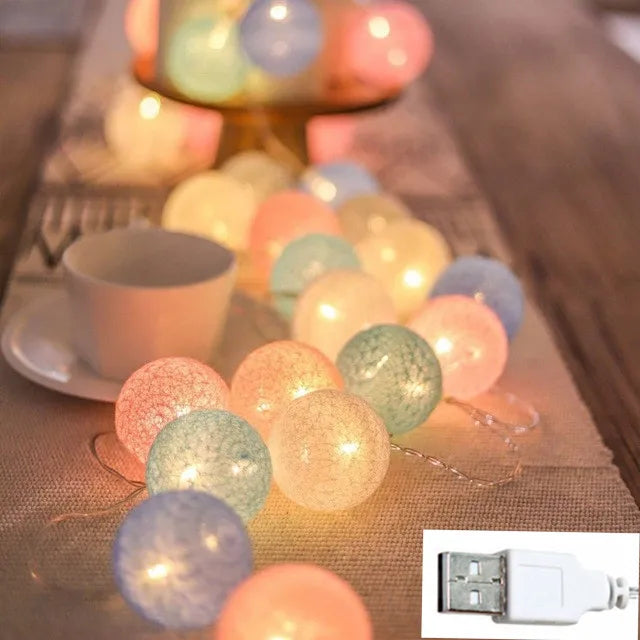 Christmas Cotton Ball Decorative String Light Handmade DIY Thread