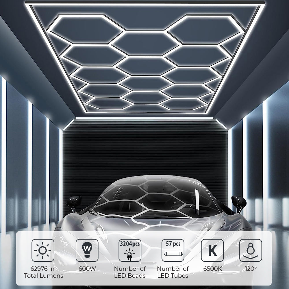 T304 - 600W LED Hexagon Showroom Light LED Panel Lighting Kit 69 Tubes 6500K