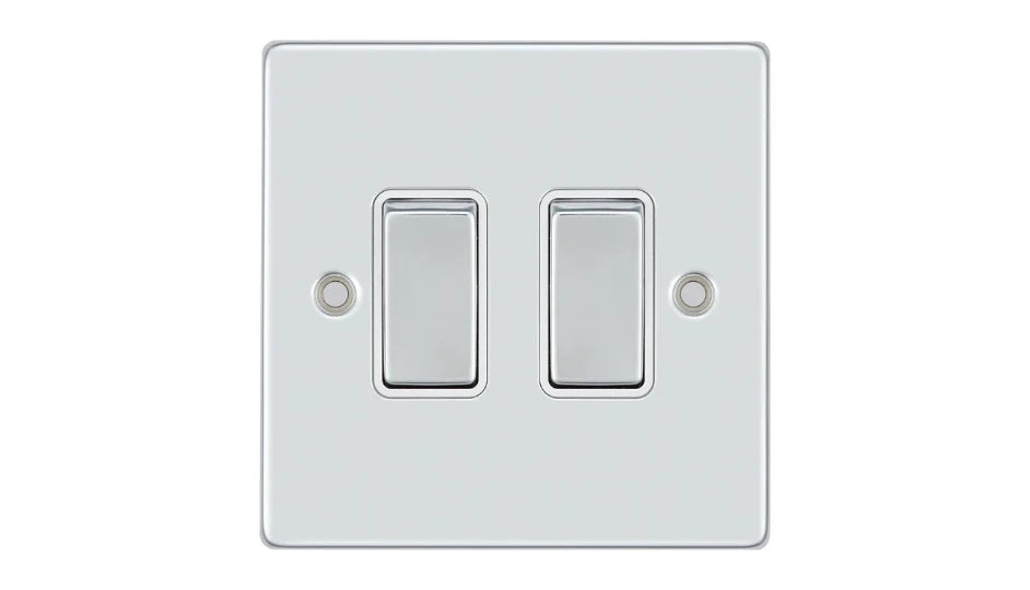 VPD1204CHW - Pro Décor 2 Gang 2 Way 10AX Plate Switch Chrome White Insert