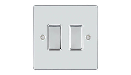 VPD1204CHW - Pro Décor 2 Gang 2 Way 10AX Plate Switch Chrome White Insert