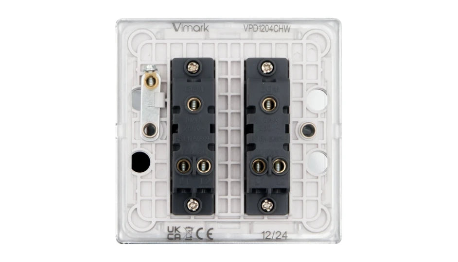 VPD1204CHW - Pro Décor 2 Gang 2 Way 10AX Plate Switch Chrome White Insert