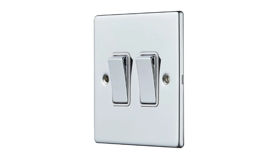 VPD1204CHW - Pro Décor 2 Gang 2 Way 10AX Plate Switch Chrome White Insert