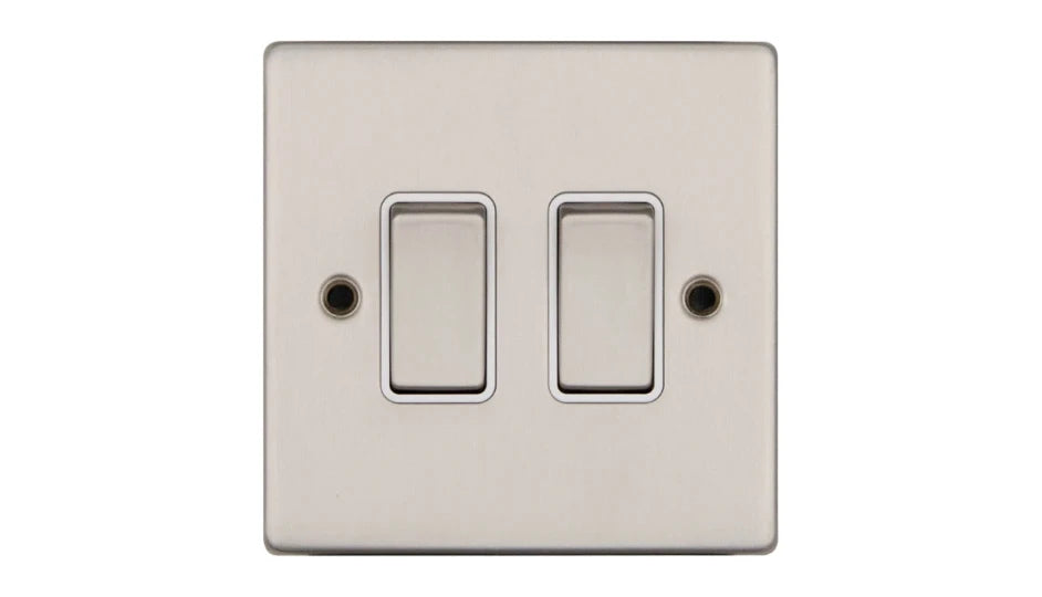 VPD1204SSW - Pro Décor 2 Gang 2 Way 10AX Plate Switch Stainless Steel White Insert