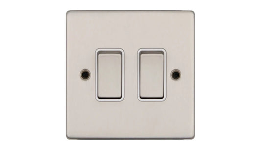 VPD1204SSW - Pro Décor 2 Gang 2 Way 10AX Plate Switch Stainless Steel White Insert