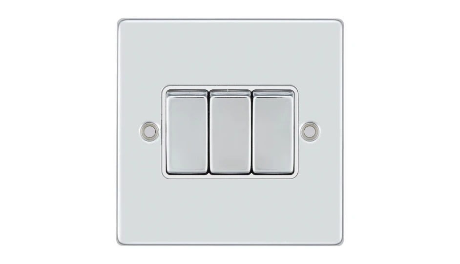VPD1205CHW - Pro Décor 3 Gang 2 Way 10AX Plate Switch Chrome White Insert