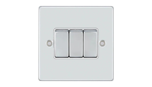VPD1205CHW - Pro Décor 3 Gang 2 Way 10AX Plate Switch Chrome White Insert