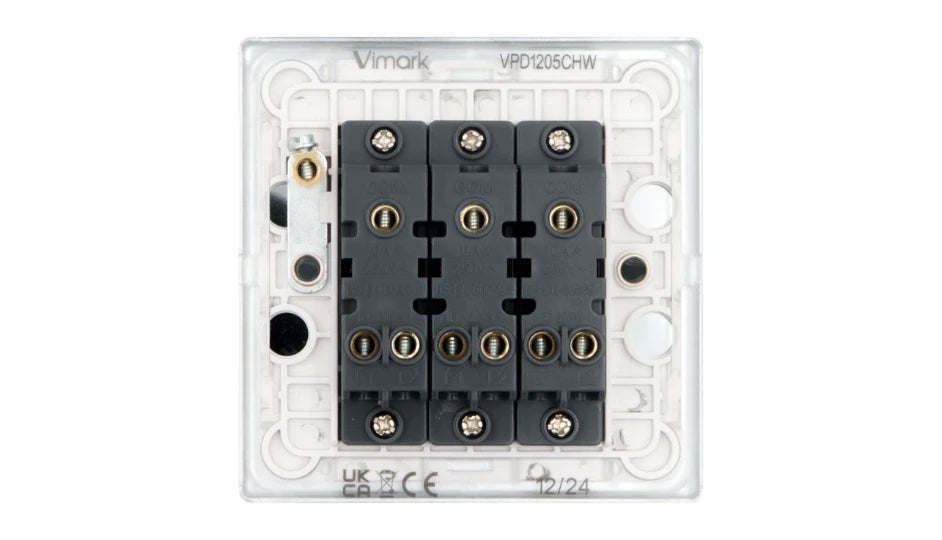 VPD1205CHW - Pro Décor 3 Gang 2 Way 10AX Plate Switch Chrome White Insert